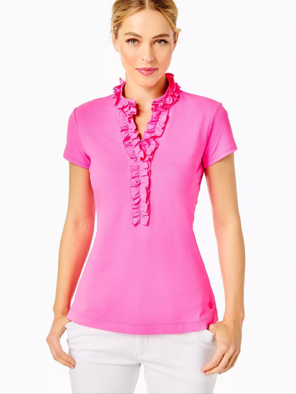 Lilly Pulitzer Luxletic Frida Ruffle Polo Top Size Medium